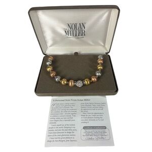 Nolan Miller Always Young At Heart Tri Color Gold Tone Beaded Necklace Pave